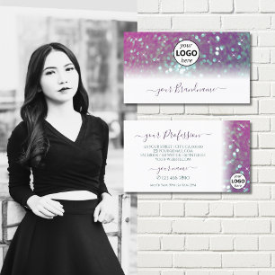 Snyggt White Rosa Teal Sparkling Glitter Add Logot Visitkort