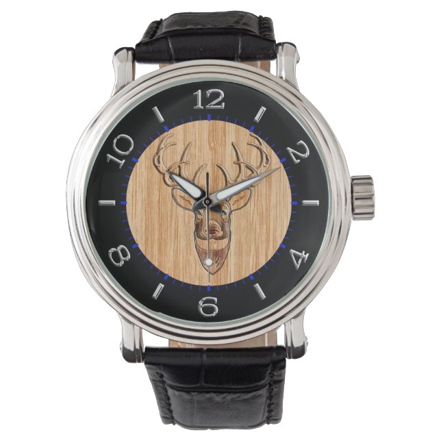 Snyggt White Svan Buck Antlers Light Wood Grain Armbandsur (Framsida)