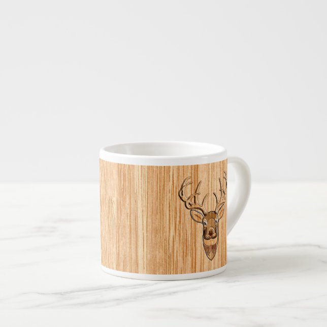 Snyggt White Svan Hjort Buck Head Light Wood Grain Espressomugg (Framsida höger)