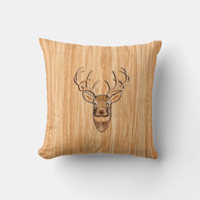 Snyggt White Svan Hjort Buck Head Light Wood Grain Kudde (Framsida)