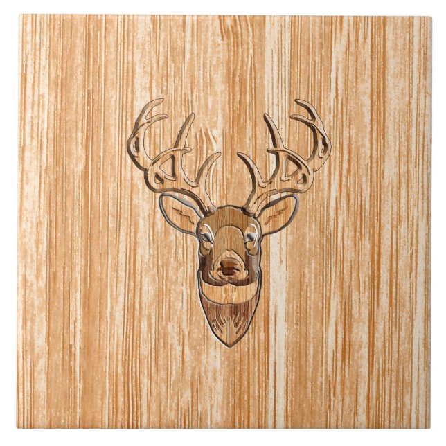 Snyggt White Svan Hjort Head Light Wood Grain Deco Kakelplatta (Framsidan)