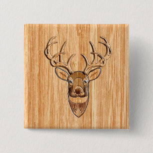 Snyggt White Svan Hjort Head Wood Grain Print Knapp