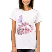 Snyggt White T-Shirt med Cherry Blommar and Butt