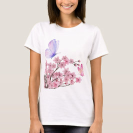 Snyggt White T-Shirt med Cherry Blommar and Butt