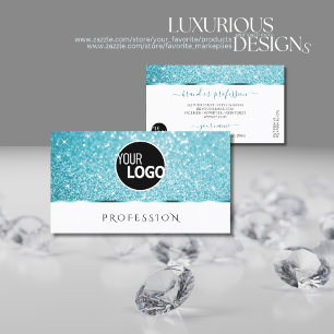 Snyggt White Teal Glitter Luminous Stars Logotyp Visitkort