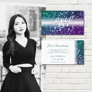 Snyggt White Teal Lila Gnistra Glitter Initialer Visitkort