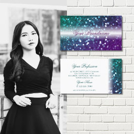 Snyggt White Teal Lila Gnistra Glitter Modern Visitkort
