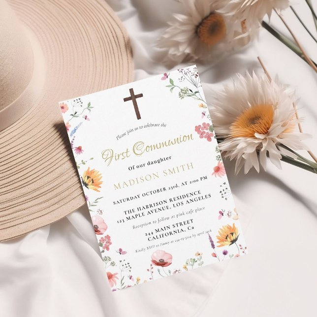 Snyggt WildblomGarden First Heliga Communion Inbjudningar (Skapare uppladdad)