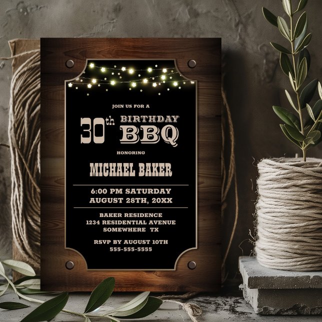 Snyggt Wood 30års födelsedag BBQ Inbjudningar (Skapare uppladdad)