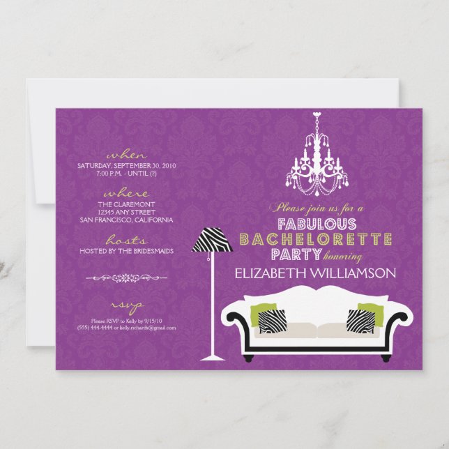 Snyggt Zebra Decor Bachelorette Inbjudan (lila) (Framsida)