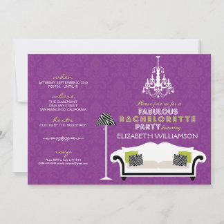 Snyggt Zebra Decor Bachelorette Inbjudan (lila)
