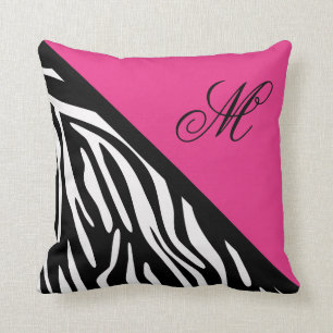 Snyggt Zebra tryck och Rosa Monogram Dekorativ kud Kudde