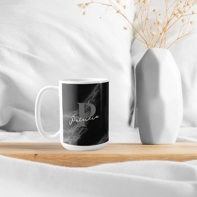 Snyggten Anpassat namn Beverage Marble Black Kaffemugg (Skapare uppladdad)