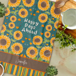 Snyggten Anpassat namn för roligt Lycklig Solros R Kökshandduk<br><div class="desc">Chic Personlig Blommönster Kökshandduk i Modern Rand. De här färgstarka solljokerhanddukarna är perfekt att lägga till ett färg-popo i ditt kök. Gör dem unika genom att lägga till ditt namn eller favoritcitat. Oavsett om du är en säsongsbetonad kock eller en aspirerande hemkock, så gör de här handdukarna perfekten till en...</div>