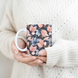 Snyggten Blue, Peach & Guld Blommigt Botaniska kon Kaffemugg