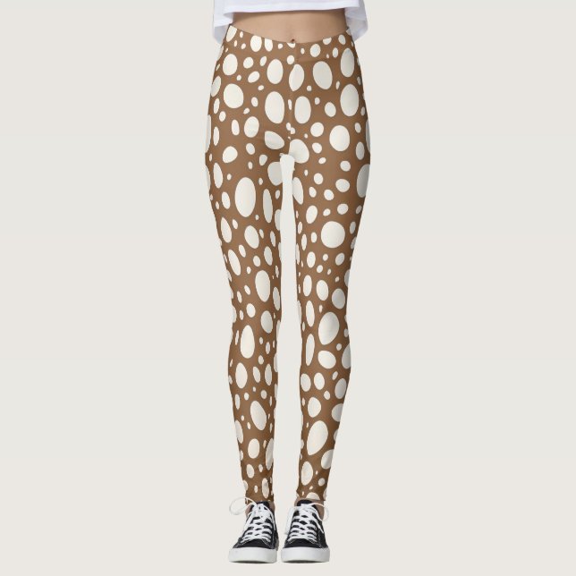 Snyggten chic White & Tan Polka Dot Leggings (Framsida)