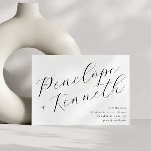 Snyggten elegant Calligraphy White Bröllop Spara Datumet