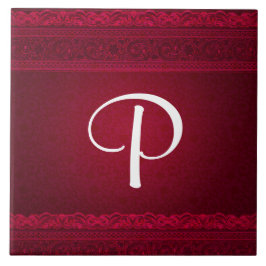 Snyggten Finare & Elegant Red Background Monogram Kakelplatta