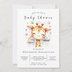 Snyggten Giraffe Baby Shower för vattenfärg Inbjudningar