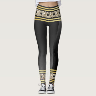 Snyggten Girly Pearls Modern Guld Black Rand Leggings