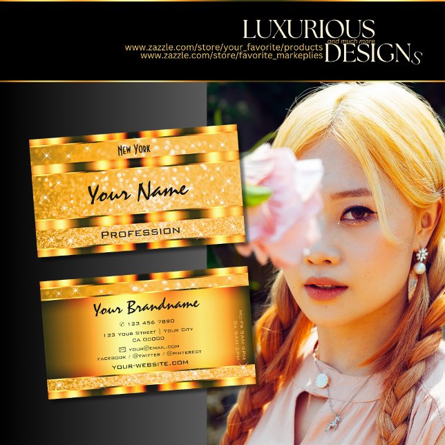 Snyggten Glamous Orange Gnistra Glitter Stars Visitkort (Skapare uppladdad)