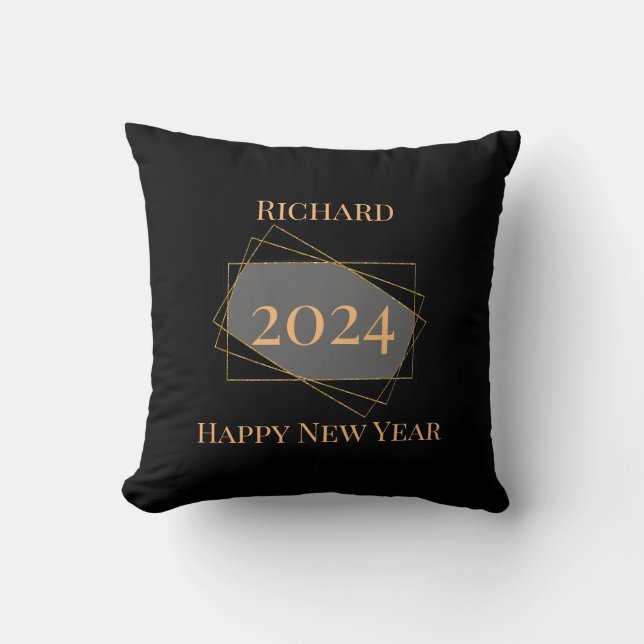 snyggten "Gott nytt år" svart guld personlig T Kudde (Framsida)