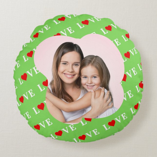 Snyggten Lime Green KÄRLEK Rund Kudde (Framsidan)