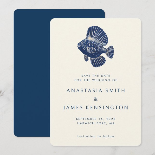 Snyggten Nautisk blå fisk i det moderna oceanen Br Inbjudningar (Fram/baksida)