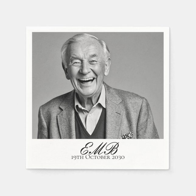 Snyggten Photo Black White Monogram Pappersservett (Framsidan)