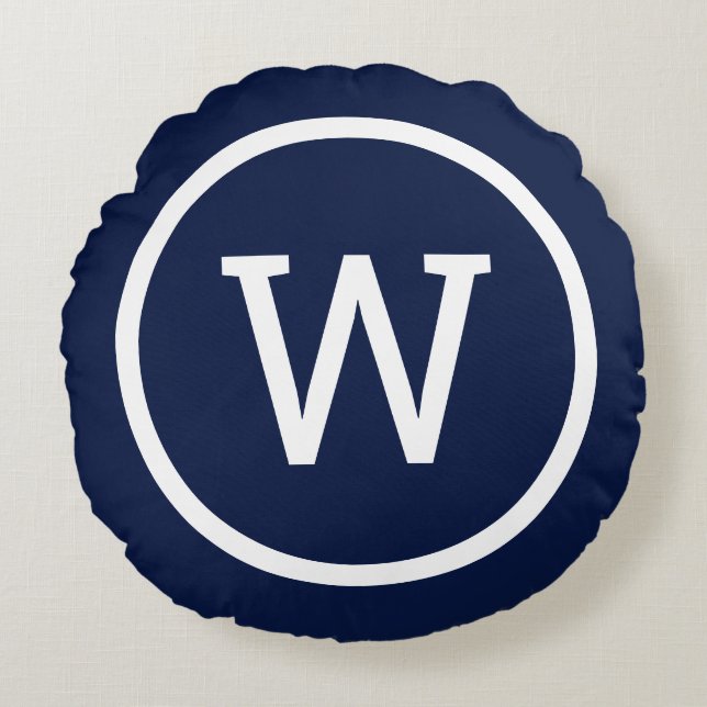 Snyggten Preppy Monogram Modern Navy Blue Rund Kudde (Framsidan)