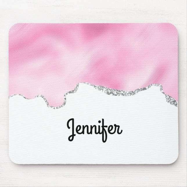 Snyggten rosa och Silver Faux Glitter Gräns Musmatta (Framsidan)