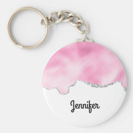 Snyggten rosa och Silver Faux Glitter Gräns Nyckelring