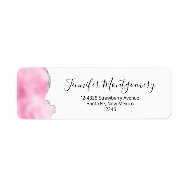 Snyggten rosa och Silver Faux Glitter Gräns Returadress Etikett (Framsidan)