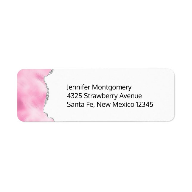 Snyggten rosa och Silver Faux Glitter Gräns Returadress Etikett (Framsidan)