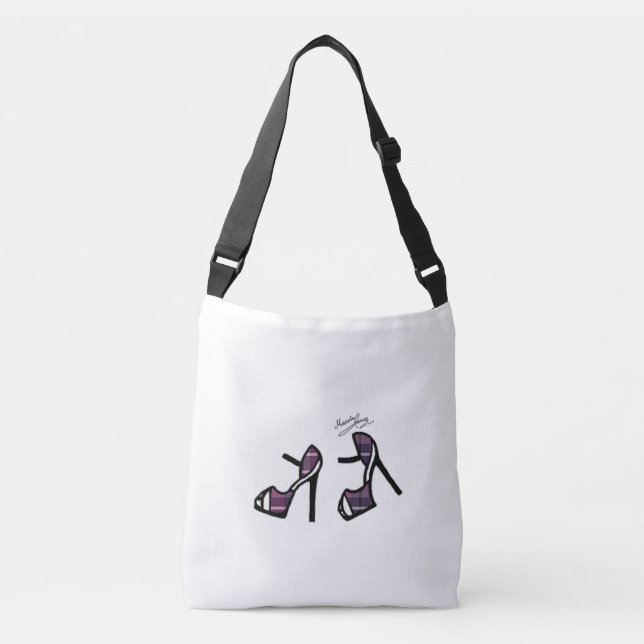 Snyggten skor trycket - auberginepläd axelväska (Framsida)