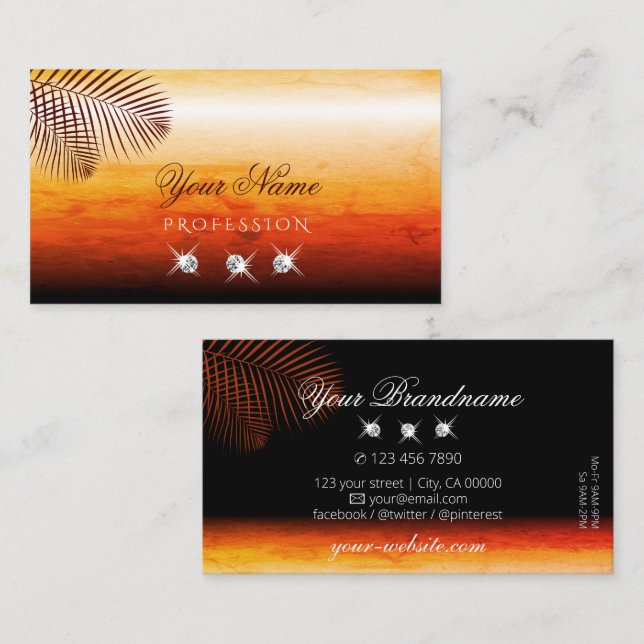 Snyggten Solnedgång för vattenfärger Handflatan Lö Visitkort (Fram/baksida)