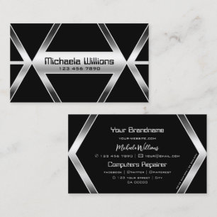 Snyggten Svart Geometric Shimmery Silver Visitkort