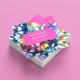 Snyggtens abstrakt - färgstark rosa fyrkantigt visitkort