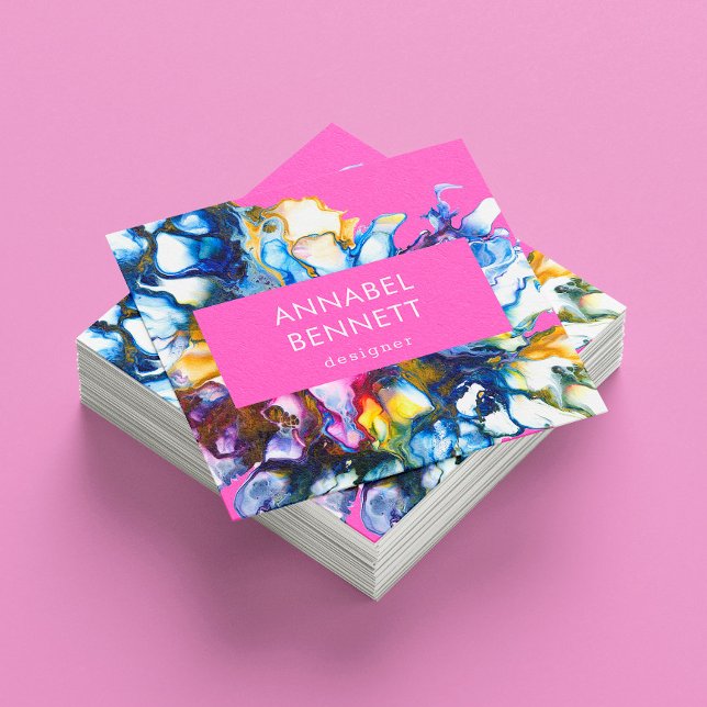 Snyggtens abstrakt - färgstark rosa fyrkantigt visitkort (Skapare uppladdad)