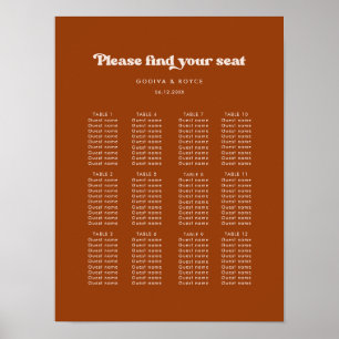 Snyggtens återbrända sittdiagram för orange bröllo poster