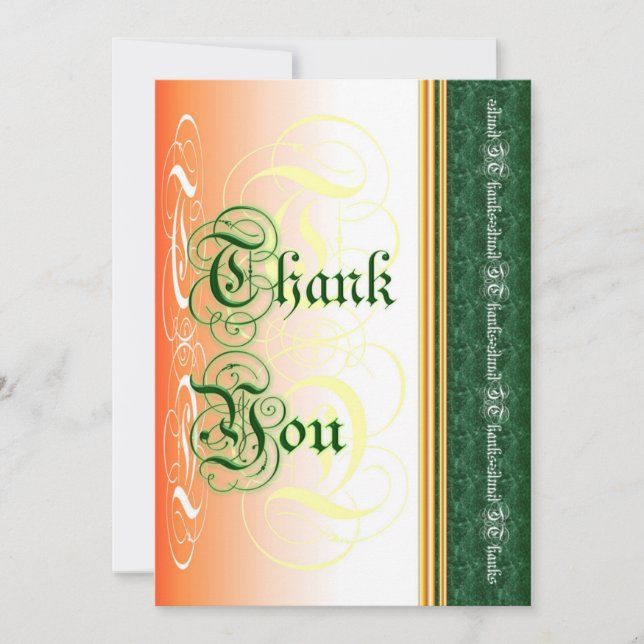 Snyggtens calligrafi i grönt och orange tack kort (Framsida)