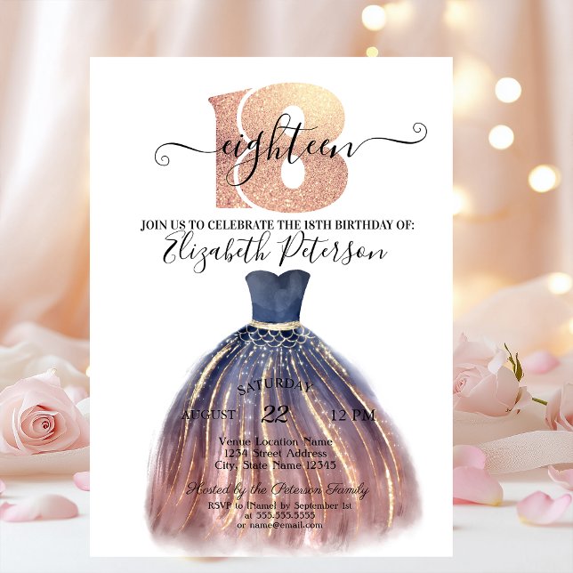 Snyggtens Elegant - påkänning 18:e Födelsedagsfest Inbjudningar (Skapare uppladdad)