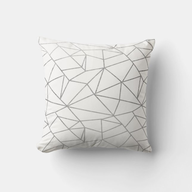 Snyggtens elegant, vit silver-geometrisk kudde (Framsida)