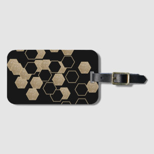 snyggtens geometriska svart och guld hexagon mönst bagagebricka