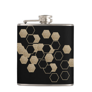 snyggtens geometriska svart och guld hexagon mönst fickplunta