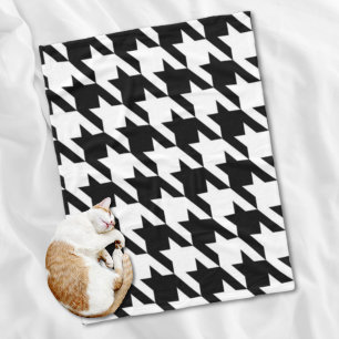 snyggtens geometriska svartvita houndstooth mönste fleecefilt