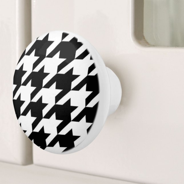 snyggtens geometriska svartvita houndstooth mönste knopp (stylish geometric black white houndstooth pattern ceramic knob)
