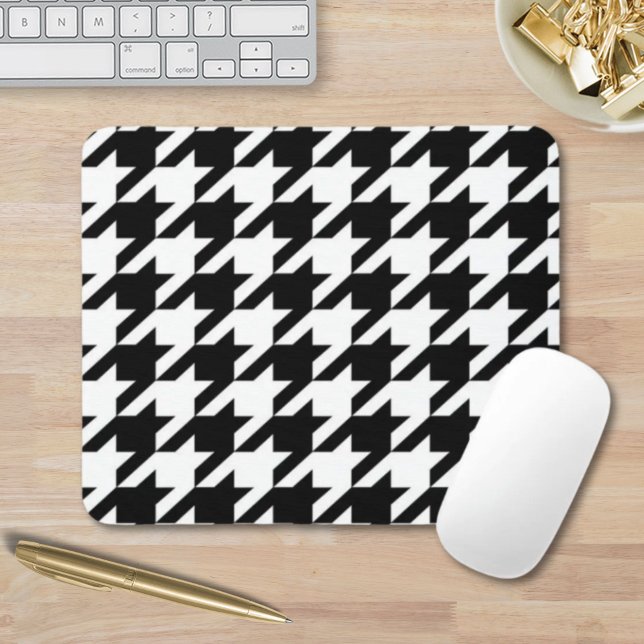 snyggtens geometriska svartvita houndstooth mönste musmatta (stylish geometric black white houndstooth pattern mouse pad)
