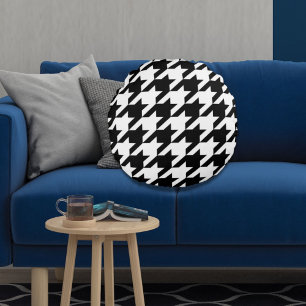 snyggtens geometriska svartvita houndstooth mönste rund kudde