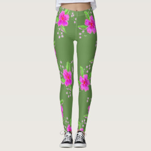 Snyggtens Grönt-lackering med Rosa Blomsterutskrif Leggings